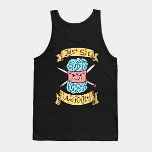 just sit and knit. cute knitting doodle. handwork. Tank Top